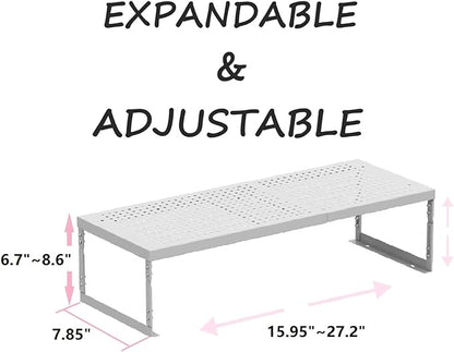 Stackable Expandable Metal Shelf Organizer - Adjustable Wire Storage Rack with Holes for Kitchen, Bathroom, Cabinet, Office - Space Saving, Durable & Sturdy Design（1PACK/Medium/White