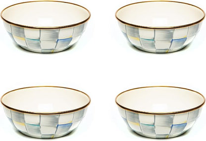 MACKENZIE-CHILDS Enamel Everyday Bowl, Serving Bowl for Entertaining, Extra-Small, Gray-and-White Sterling Check, Set of 4