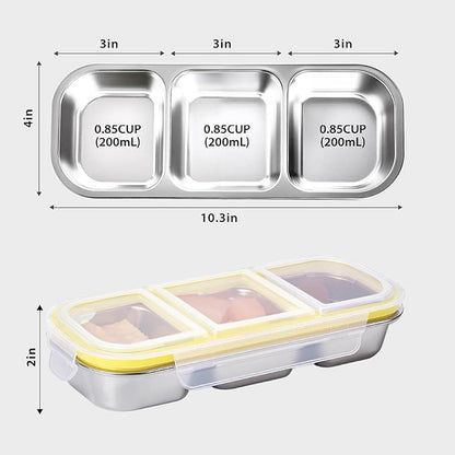 Stainless Steel Snackle Box Container,Reusable Bento Box for Kids & Adults,Leak-Proof Snack Containers with Lids, Perfect for Lunchables, Snack Pack Containers(3 Compartments Yellow)