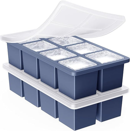 Large Ice Cube Trays for Whiskey: GGOW Big Silicone Ice Cube Trays 2Inch- Huge Square Ice Cubed Tray for Whisky and Cocktail