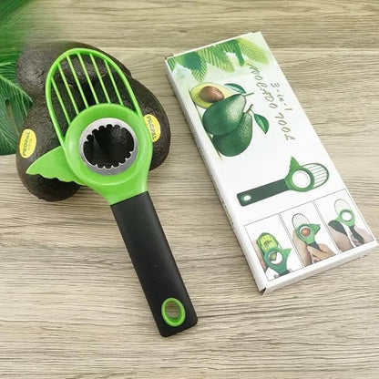 Avocado Slicer 3-in-1 Tool – Stainless Steel Cutter, Pitter, Corer with Non-Slip Grip Handle – Multifunctional Avocado Seed Remover Cutter for Fruit & Kitchen Use (Green Black)