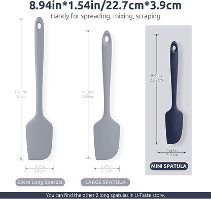 U-Taste Small Mini Silicone Spatula: 9×2inch 600ºF Heat-Resistant Food-Grade Jar Scraper for Kitchen Use, Non-Stick Seamless Flexible Baking Utensil for Mixing, Scraping Jam in Bowl (Midnight Blue)