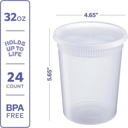 GUSTO [32 oz. - 24 Count Plastic Deli Containers with Lids - Disposable Food Storage Containers With Airtight Lids, Ideal for Soups, Stews, and Meal Prep