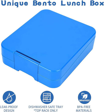 Bento Lunch Box Set for Kids with 10oz Soup Thermo, Leak-Proof Lunch Containers with 4 Compartment, Thermo Hot Food Jar and Insulated Lunch Bag for Kids to School,BPA-Free(Blue)