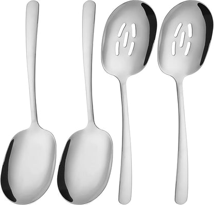 304 Stainless Steel Flatware Serving Utensils - Includes 2 Spoons and 2 Slotted Spoons, Dishwasher Safe