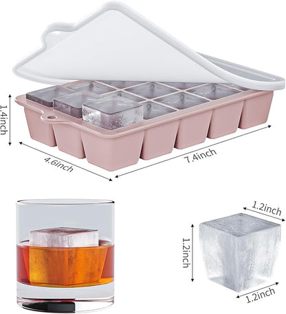 Silicone Ice Cube Tray 3 Pack - EASY RELEASE ice cube tray with lid, BPA Free Ice Cubes Trays for Freezer,ice cube mold for Cocktail,Whiskey (Blue+Pink+Green)