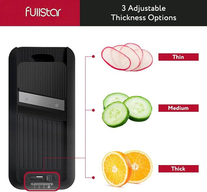 Fullstar All-in-1 Vegetable Chopper and Mandoline Slicer for Kitchen - Cheese Grater, French Fry Cutter, Cheese Slicer - Bonus Handheld Spiralizer Included (4 in 1, Black)