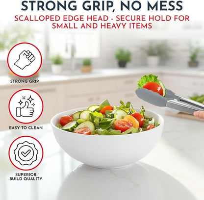 Kitchen Tongs for Cooking with Silicone Tips, Heat Resistant Tongs for Serving Food, 7-Inch, 9-Inch, 12-Inch Locking Silicone Tong, Set of 3 Salad Tong, Grey Kitchen Utensils