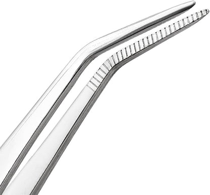 uxcell 6.9-Inch Stainless Steel Tweezers with Curved Pointed Serrated Tip Daily Garden Tool