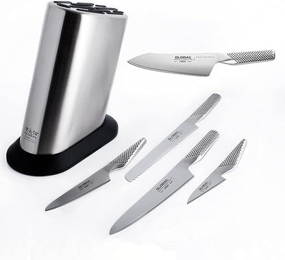 Global G-835/WS-6 Knife Set with Block, 6 Piece, Silver - Custom Engraved, Personalized