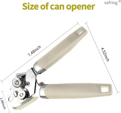 Can Opener Manual, Handheld Strong Heavy Duty Stainless Steel Can Opener, Comfortable Handle, Sharp Blade Smooth Edge, Can Openers with Multifunctional Bottle Opener, Beige
