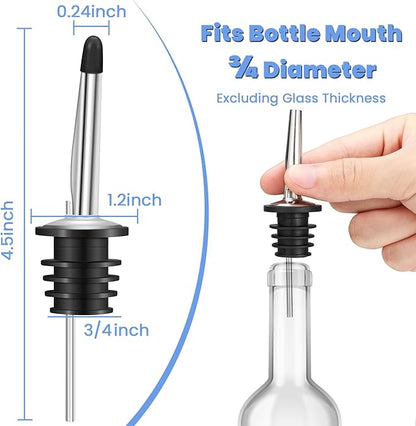 12 Pack Liquor Pour Spouts Set - Stainless Steel bottle spout and Liquor Pourers Dust Caps Covers