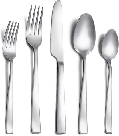 40 Piece Silverware Set Service for 8, EIUBUIE Premium Stainless Steel Cutlery Set, Matte Finish Flatware Sets Durable Solid, Modern Kitchen Tableware Eating Utensil Sets Include Spoons Forks Knives