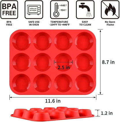 Silicone Muffin Pan, 12-Cup Cupcake Pan for Baking 3 Pack Nonstick Food Grade Silicone Muffin Tray