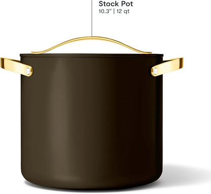 Caraway Stock Pot - 12 Qt Ceramic Coated Pot With Lid - Fee From Forever Chemicals - Large Pot for Bigger Batches - Black