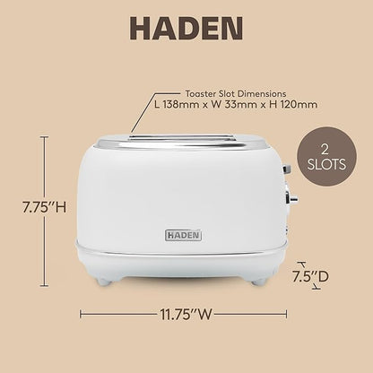 Haden Chelsea 2 Slice Wide Slot Toaster with Adjustable Browning Control, Ivory & Chrome