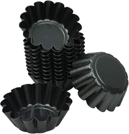 12 Pack Mini Tart Pan, Non-stick Carbon Steel Tart Molds, Pie Mould, Muffin Cupcake Pudding Maker - for Pies, Chinese Tart, Cakes (Size 2.6"x0.9")