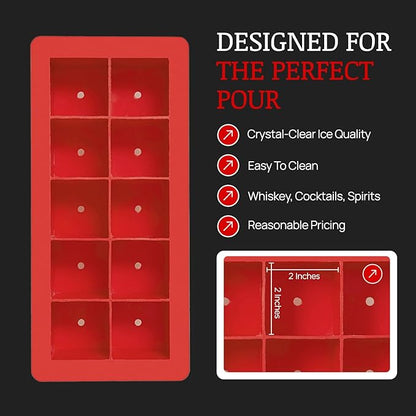 Clear Craft Ice Cube Maker – Square Ice Cube Mold makes 10 Large 2" Crystal Clear Ice Cubes for Whiskey, Cocktails – Slow Melting, Easy Release, Large Ice Cube Tray