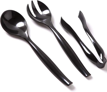 Supernal 72pcs Plastic Serving Utensils Heavy Duty Disposable Serving Tongs Black Disposable Serving Set 10" Spoons 10" Forks 6" Tongs Each 24pcs