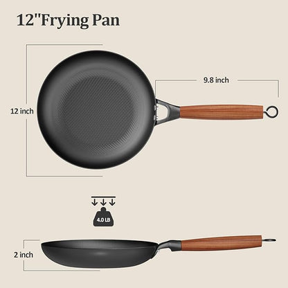 YUTANN 12 Inch Cast Iron Skillet, Pre-Seasoned Frying Pan with Diamond-Textured for Oil-Saving Cooking, Nonstick & Non-Toxic, PFAS/PFOA-Free, Easy to Clean