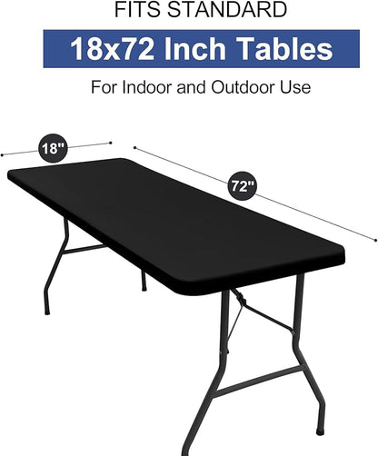 homing Rectangle Table Cloth Cover, Waterproof Polyester Elastic Fitted Tablecloth, Fits for 6 Foot Folding Tables, Washable Table Protector for Picnic, Camping, Outdoor (Black, 18" x 72")