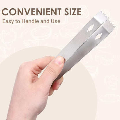 2 Pack Small Metal Tongs, 6 Inch Stainless Steel Restaurant Grade Serving Tongs with Teeth for Serving Food Salad Sugar Coffee Ice