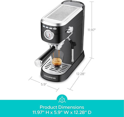 CASABREWS CM5418 Espresso Machine 20 Bar, Stainless Steel Espresso Maker with Milk Frother Steam Wand, Compact Cappuccino Machine for Home, Espresso Coffee Machine with Removable Water Tank, Black