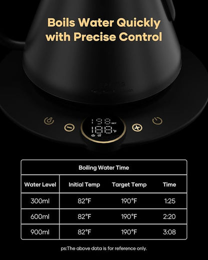 Cocinare FLOW B9 Gooseneck Electric Kettle, Precise Temperature Control for Pour-Over Coffee & Tea Brewing, Stainless Steel Interior, Rapid Heating for Boiling Water 1500W/0.9L (Black Walnut)