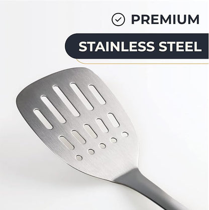 Deiss PRO Metal Spatula with Comfortable Wooden Handle - Kitchen Turner for Scraping, Turning Meat, Mixing Scrambled Eggs - Heat Resistant, Fish, Pancake Spatula (WOODEN)