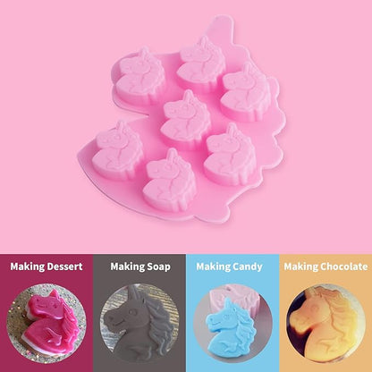 3 Pack Medium Size 7 Cavities Unicorn Silicone Chocolate Mold for Making Unicorn Shape Gummy, Candy, Chocolate, Ice Cube, Jelly, Mousse, Small Cake