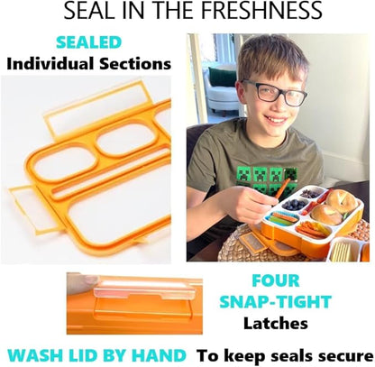 Bento-Box with Bag and Ice Pack. Lunch Boxes Snack Containers for Kids Boys Girls Adults. 6 Compartments, Leakproof Portion Container Boxes Insulated Bags for School Lunches, BPA Free, Orange