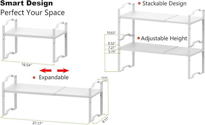 Expandable Shelf for Cabinet Organizer Adjustable Stackable Spice Rack at Kitchen and Bathroom More, Counter Countertop Cupboard Organization Pantry Storage(MEDIUM/1PACK/WHITE)