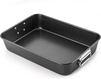 HONGBAKE Nonstick Lasagna Pan 3 Inch Deep, 9x13 Baking Pan, Rectangular Sheet Cake Pan, Roasting Pan for Oven with Stainless Steel Handles, Dishwarsher Safe, Dark Grey