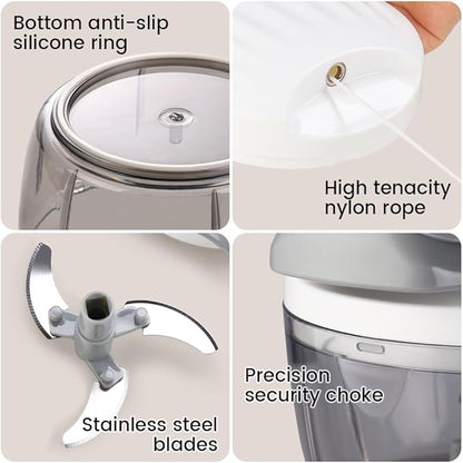 Manual Food Processor & Vegetable Chopper Green - 2.3 Cup Mini Hand-Pull Cord Kitchen Chopper for Onion, Garlic, Vegetables with 3 Stainless Steel Blades