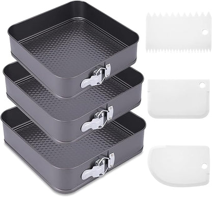 Rectangle Springform Cake Pans Set,Not-Stick Cheesecake Pans with Removable Bottom Stainless Steel Bakeware DIY Baking Mold Funny Cake Tins with Scrapers for Kitchen Birthday Valentine Day Wedding