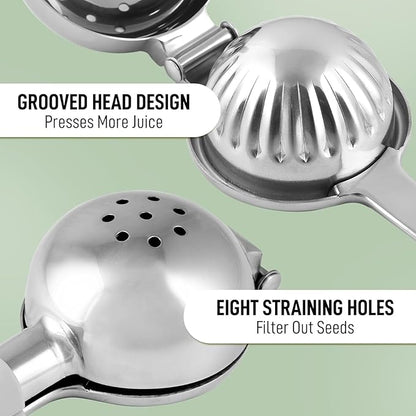Zulay Kitchen Lemon Squeezer Stainless Steel with Premium Quality Heavy Duty Solid Metal Squeezer Bowl - Large Manual Citrus Press Juicer and Lime Squeezer Stainless Steel - Silver