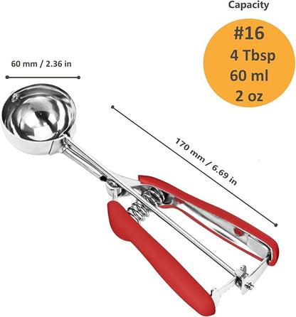 Ice Cream Scoop, Cookie Scoop, 4 Tbsp/ 60 ml/ 2 oz Cookie Scoops for Baking, 18/8 Stainless Steel Cookie Scooper for Baking, Ice Cream Scooper with Trigger Release, Cookie Dough Scoop (Red)