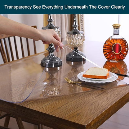 Multi Size 1.5mm Thick Custom Clear Rectangular PVC Table Protector Plastic Tablecloth Furniture Protective Cover Wooden Desk Top Coffee Dining Wood Furniture Buffet End Countertop Mat 42x86 inch
