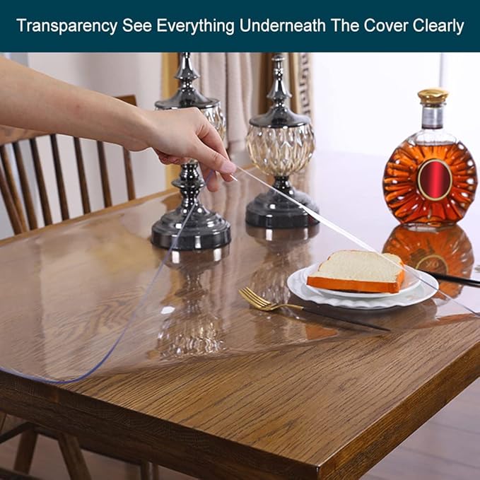 Wadrac Multisize Plastic Clear Table Cover Protector-1.5mm Thick 40x74 inch Non-Slip Water Resistant Easy Clean PVC for Dining Table,Patio Table,Banquet Table,Meeting Table,Work Computer Writing Desk