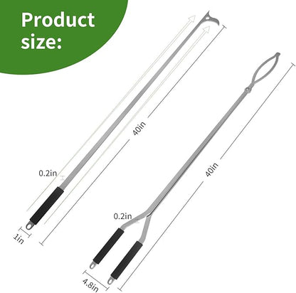 40" Fire Tongs Fire Pit Tongs Set, Stainless Steel Fireplace Tongs Log Grabber Suitable for Outdoor Fireset Fire Pit Bonfire Camp Fire Backyard Deck Indoor Fireplace Tools