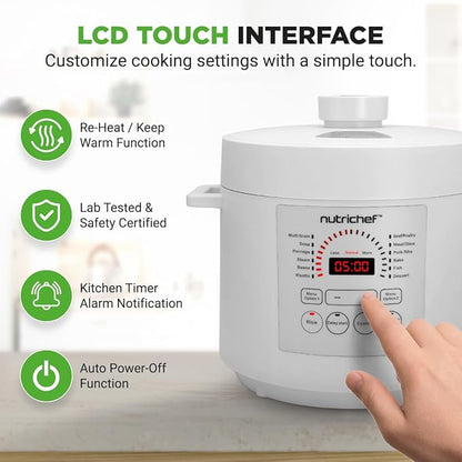 NutriChef Electric Pressure Cooker 6 Quart Capacity | 9 Function Digital Countertop Pressure Cooker | Adjustable Time & Temperature | Cook, Bake, Steam, & Braise | 13.1 x 11.4 IN | White