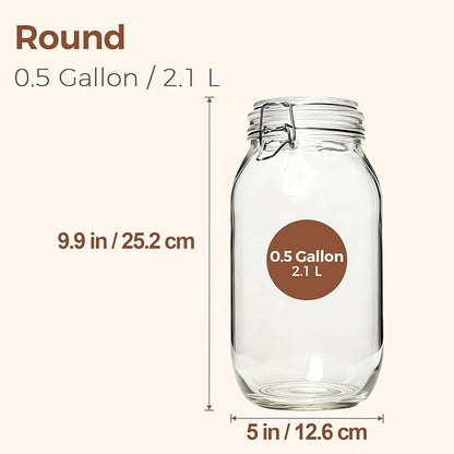 ComSaf Large Glass Jars with Lid 64 oz, Large Mason Jars Set of 3, Glass Canisters with Airtight Lids, Half Gallon Canning Jar with Seal Wire Clip Fastening for Kitchen, Pickle, Flour, Sugar, Cereal