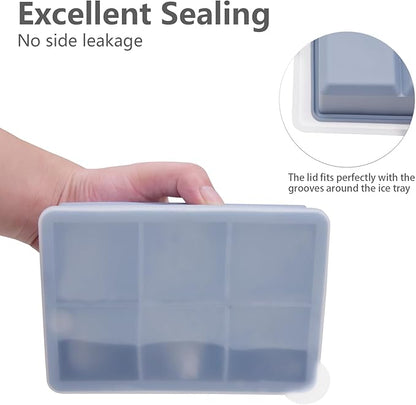 Ice Cube Tray, 3 Pack Silicone Ice Cube Molds with Removable Lid, Easy Release & Reusable Large Square Freezer Trays for Whiskey, Cocktail, Drinks, Coffee, Juice (Blue Pink Green)