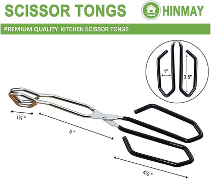 Stainless Steel Scissor Tongs with Black Handle 11-Inch Heavy Duty Wire Tongs