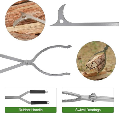 40" Fire Tongs Fire Pit Tongs Set, Stainless Steel Fireplace Tongs Log Grabber Suitable for Outdoor Fireset Fire Pit Bonfire Camp Fire Backyard Deck Indoor Fireplace Tools