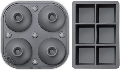 Samuelworld Large Silicone Premium Ice Trays, 2-Pack Combo, 2 Inches Big Cubes & 2.5 Inches Sphere Ice Molds - BPA Free, Craft Ice Maker for Gifting, Whiskey, Cocktails, Easy Release - Gray