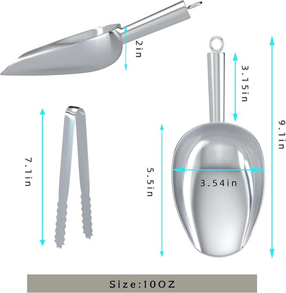 Ice Tongs With Scoop For Ice Bucket,Stainless Steel Silver Scopper,For Freezer And Kitchen