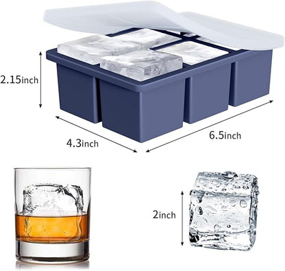 Large Ice Cube Tray for Whiskey: FDDBI Big Square Ice Cube Maker for Cocktail - 3Pack Silicone Old Fashioned Ice Cube Trays - 2inch Huge Cubed Ice Trays for Whisky