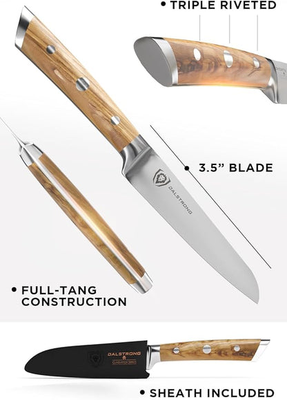 Dalstrong Paring Knife - 3.5 inch - Gladiator Series - Forged High-Carbon German Steel - Premium Olive Wood Handle - w/Sheath - Razor Sharp Kitchen Knife - Cooking Chef Knife