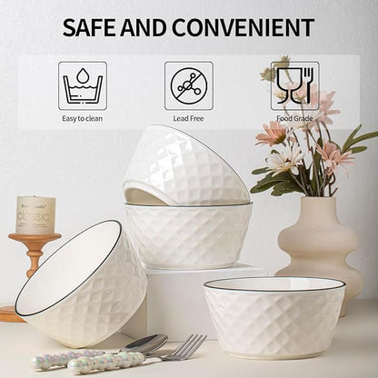 Yeacccng Cereal Bowls Set of 6, 30oz Ceramic Soup Bowls, Scratch-Resistant, Lead-Free, 6 inch White Cereal Bowls for Oatmeal, Salad, Pasta, Soups, Dessert Snacks, Fruits, Dishwasher & Microwave Safe